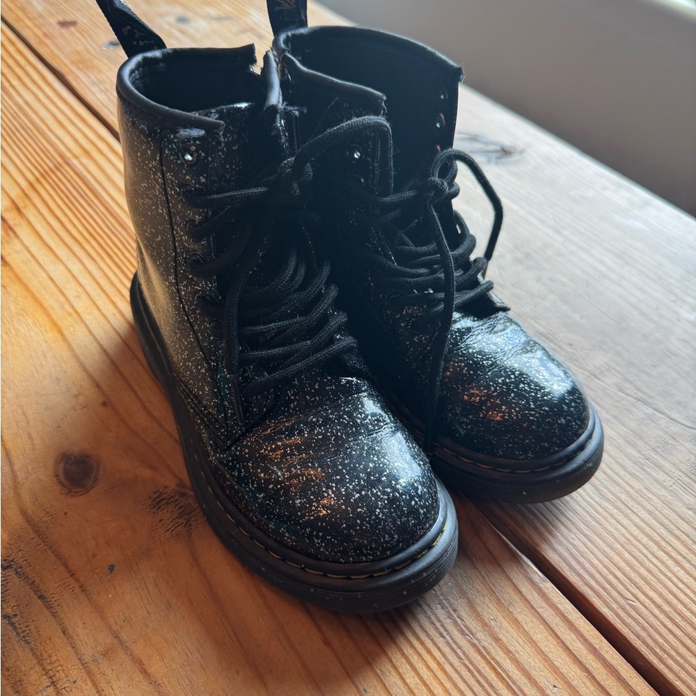 Doc Marten Black Glitter Kids Boots